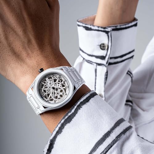 D1 Milano Skeleton Men's Luxury Watch, Stainless Steel Case, Automatic Movement, Stainless Steel Strap, 50M Water Resistant Timepiece, Skeleton Dial, 2 Years Warranty - SKBJ20 - Image 5