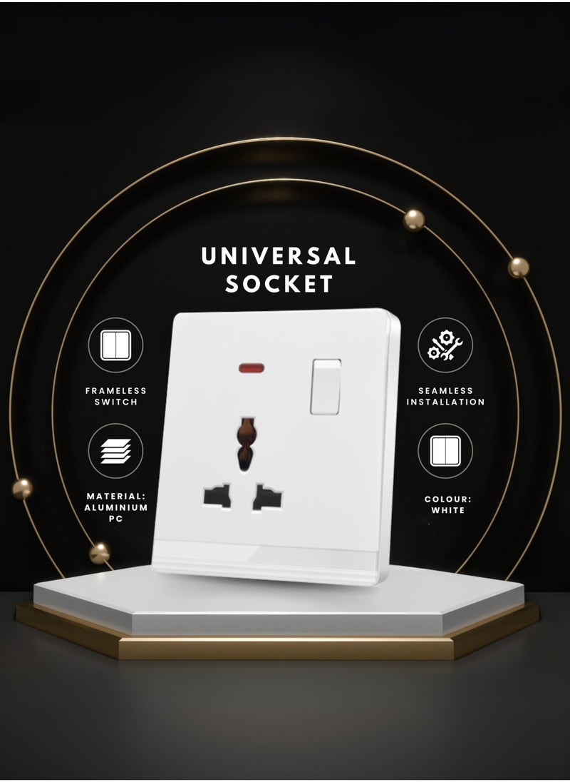 Vmax - Universal Wall Socket with Switch & Indicator Light - 3x3" White Ivory Finish - Image 1