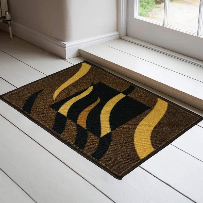 ENYRA ENYRA Indoor Doormat Loop Pile Nylon Printing Door Mat NonSlip Gel Backing Size 45x70 CM Floor Mat Entrance Doormat Kitchen Pack of 1 Piece Brown Wave  - Image 1