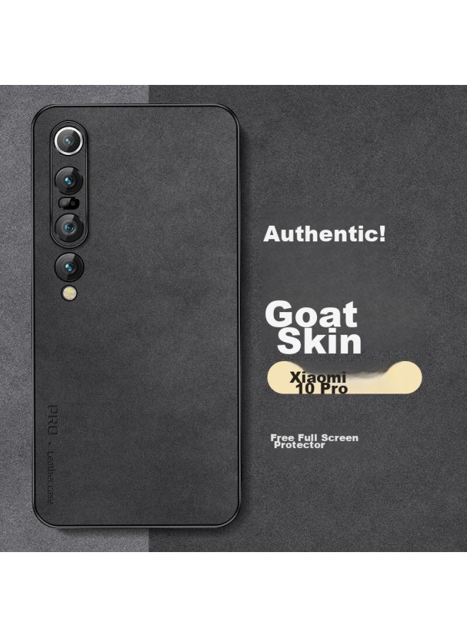 Shangsu, Suitable For Xiaomi 10 Pro Phone Case, Mi 10 Pro Protective Cover, Shockproof, Full Lens Protection, Soft Shell, Simple Luxury Lambskin Outer Case, Women'S And Men'S Leather Case, Black - Image 1