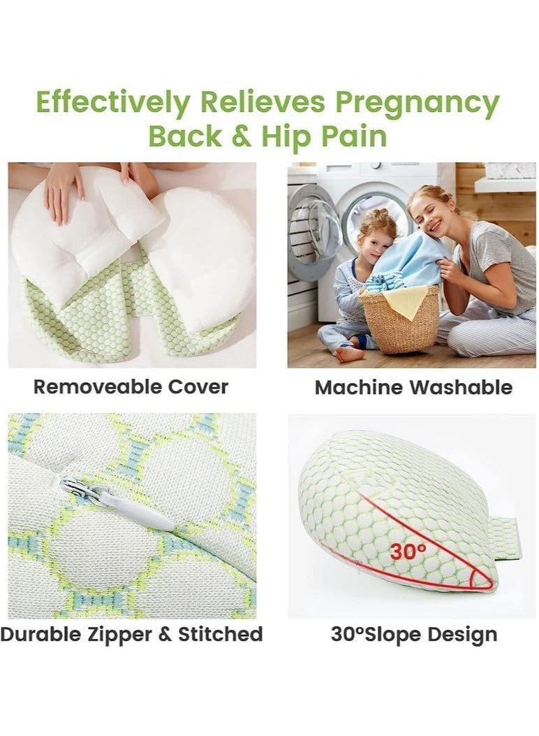 Maternity Pregnancy Pillow for Women Soft Pregnancy Body Pillow Back Hip Leg Support Maternity Pillow with Removable and Adjustable Pillow Cover  Maternity Sleep Pillow (Green)  - Image 5