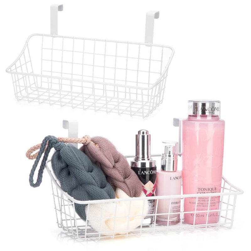 LeleCAT White Basket with hook Grid Storage Basket Hang it behind a door or on a railing Over the Cabinet Door 2 Pack - Image 2