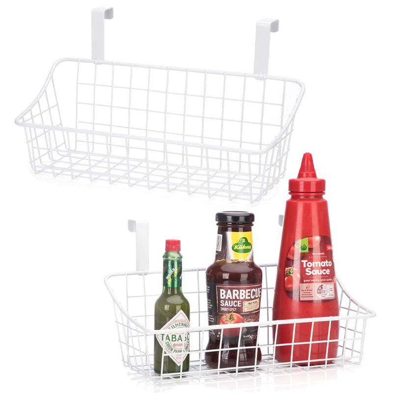 LeleCAT White Basket with hook Grid Storage Basket Hang it behind a door or on a railing Over the Cabinet Door 2 Pack - Image 1