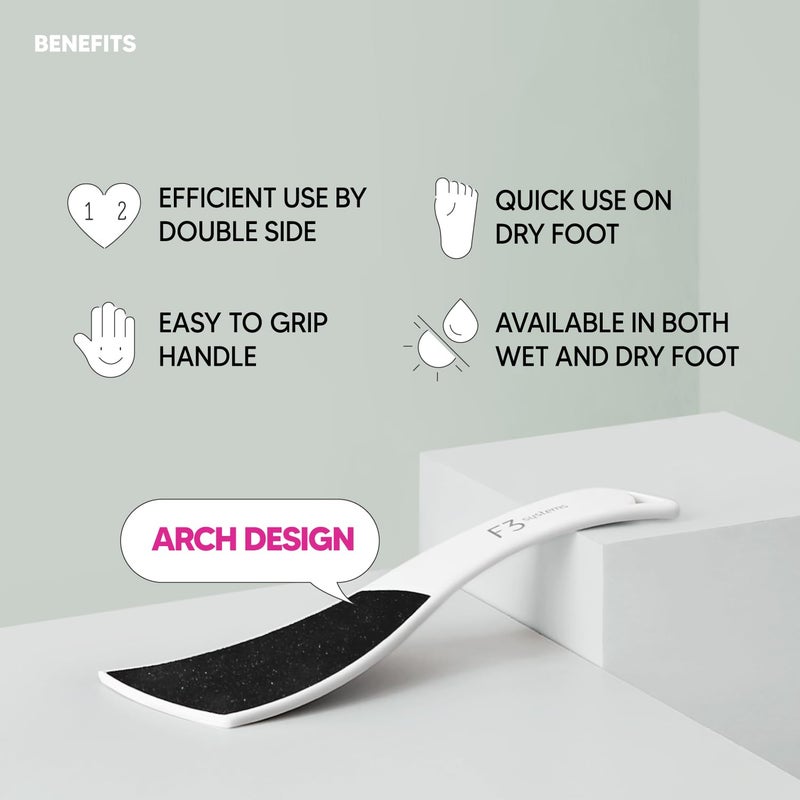 F3 Systems S-Line Emery Foot File, Colossal Double-Sided Pedicure Tool, Effective for Cracked Heel, Ergonomic Design for Easy Grip (White) - Image 3