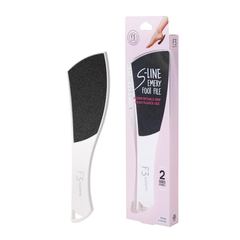 F3 Systems S-Line Emery Foot File, Colossal Double-Sided Pedicure Tool, Effective for Cracked Heel, Ergonomic Design for Easy Grip (White) - Image 1