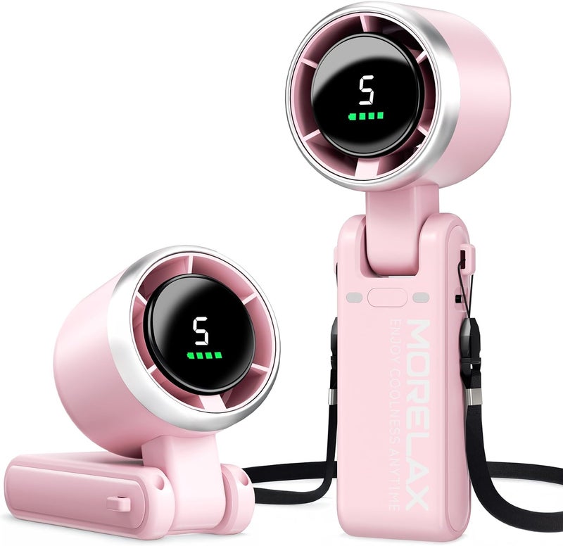 Morelax Personal Handheld Fan,High-Speed Turbo Fans,5-Speed with LED Display,Powerful Motor,4000mAh,USB Rechargeable Portable Cooling Fan for Outdoor Activities,Travel,Working,Pink - Image 1