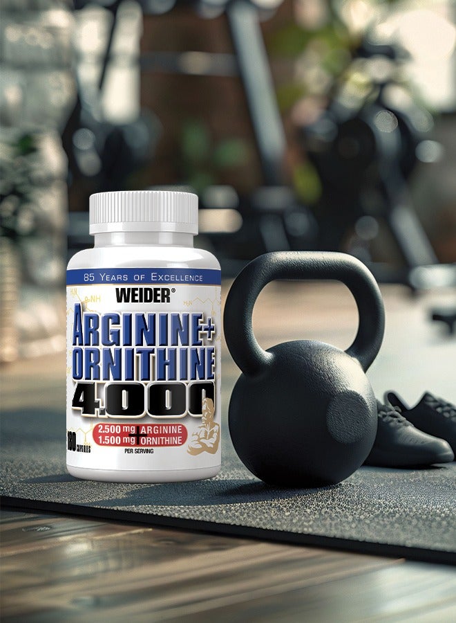 Arginine Plus Ornithine 4.000 Powerful Amino Acid Complex For Oxide Production And Muscle Recovery - 180 Capsules