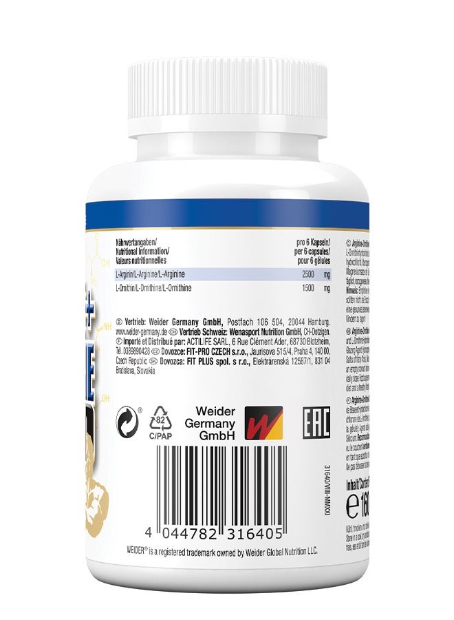 Weider Arginine Plus Ornithine 4.000 Powerful Amino Acid Complex for Oxide Production And Muscle Recovery - 180 Capsules - Image 3