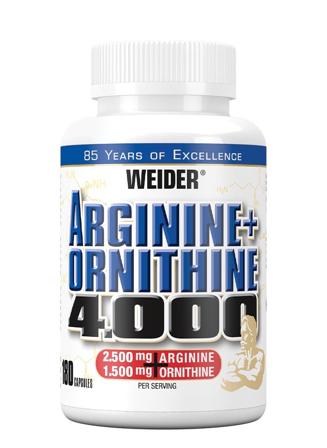 Arginine Plus Ornithine 4.000 Powerful Amino Acid Complex for Oxide Production And Muscle Recovery - 180 Capsules 