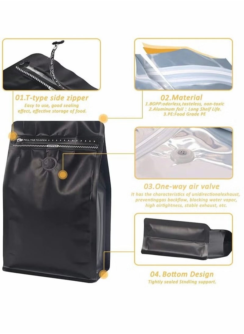 GMORO 20PcsCoffee Storage, Coffee Bags with Valve Black High Barrier Aluminum Foil Flat Bottom Standing Coffee Beans Storage Bags, Reusable Heat Sealable Side Zipper Pouches for Home or Store (8 oz,1/2 lb)  - Image 2