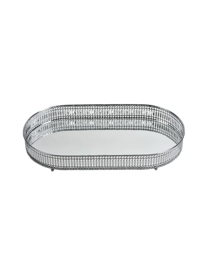 DANUBE HOME Elizabeth Oval Metal Serving Tray for Tea Fruit Towel Organizer Decorative Storage Tray Silver 43X23X5CM