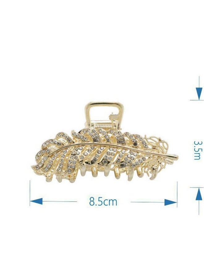 Suoirblss 2Pcs Girls Women Medium Rhinestone Leaf Hair Claw Hair Clip Hairpins Imitation Pearl Feather Styl Hair Barrettes Hair Accessory  - Image 2