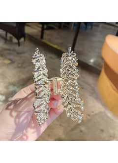 Suoirblss 2Pcs Girls Women Medium Rhinestone Leaf Hair Claw Hair Clip Hairpins Imitation Pearl Feather Styl Hair Barrettes Hair Accessory  - Image 3