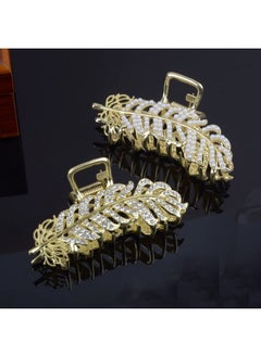 Suoirblss 2Pcs Girls Women Medium Rhinestone Leaf Hair Claw Hair Clip Hairpins Imitation Pearl Feather Styl Hair Barrettes Hair Accessory  - Image 5