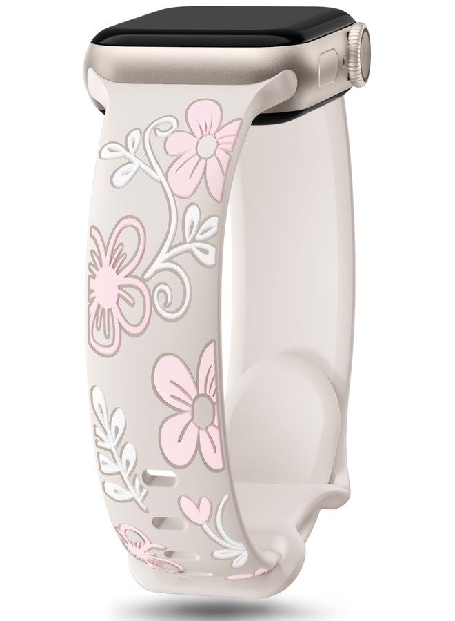 Witzon Cute Flower Band Compatible with Apple Watch Bands For Women 41mm 42mm 40mm 38mm 44mm 45mm 46mm 49mm, Engraved Soft Silicone Inlay Strap for iWatch Series 11 10 9 8 7 6 5 4 3 2 SE Ultra 3 2 1 - Image 1