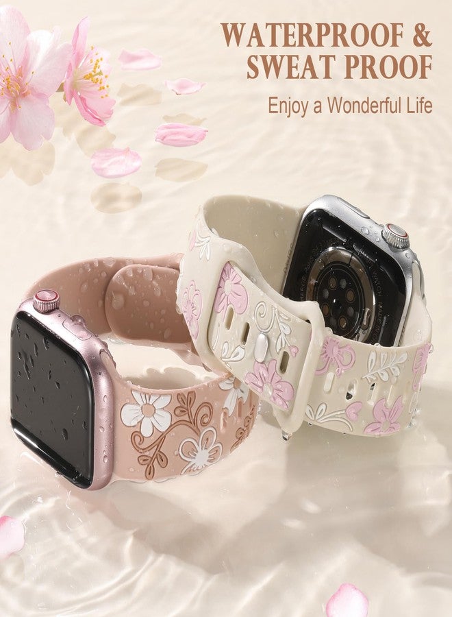 Witzon Cute Flower Band Compatible with Apple Watch Bands For Women 41mm 42mm 40mm 38mm 44mm 45mm 46mm 49mm, Engraved Soft Silicone Inlay Strap for iWatch Series 11 10 9 8 7 6 5 4 3 2 SE Ultra 3 2 1 - Image 4