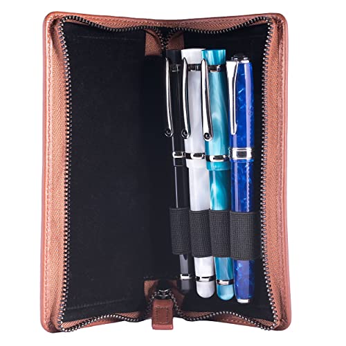 DiLoro Leather Zippered Triple or Quad Pen Case Pencil Pouch Holder for Three or Four Fountain Ballpoint Rollerball Pens or Glasses (Nappa Bugatti) - Image 5