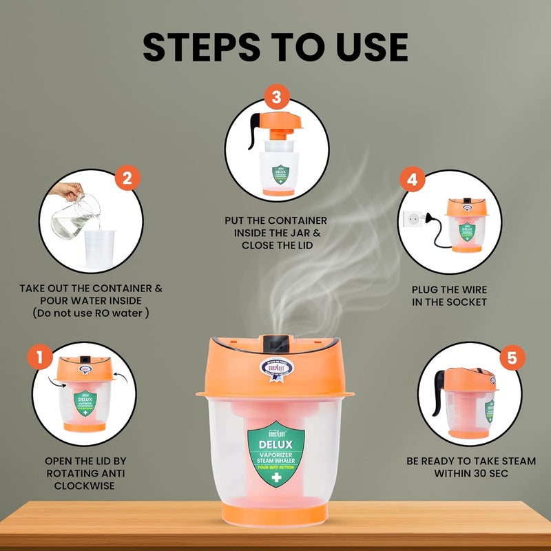 Crescent Vaporizer for Cold with Double Protection Wall, Vaporizer Steamer for Cough and Cold, Facial Care, Face Steamer for Facial; Separate Water Storage Jar, Detachable, Easy Clean, Durable, Color: Orange Pack of 1 - Image 5