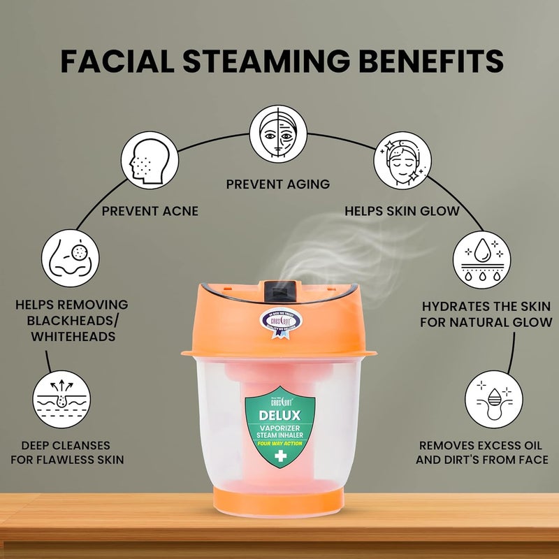 Crescent Vaporizer for Cold with Double Protection Wall, Vaporizer Steamer for Cough and Cold, Facial Care, Face Steamer for Facial; Separate Water Storage Jar, Detachable, Easy Clean, Durable, Color: Orange Pack of 1 - Image 4