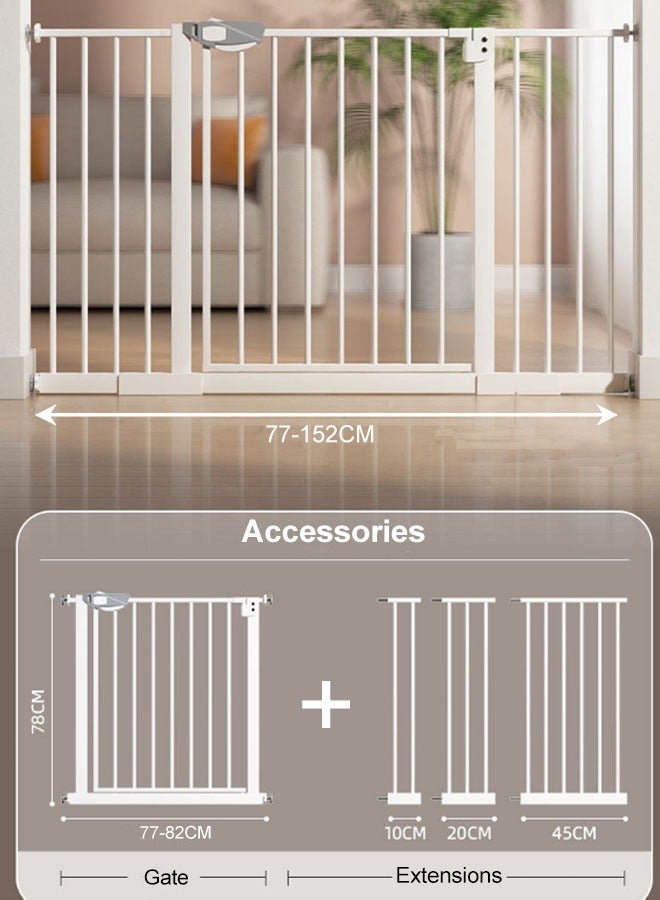 Gerenic Auto Close Safety Baby Gate,No Drilling Extra Wide Baby Gate 77-82cm+10/20/45CM Extension for 77-152CM Stairs Safety Gate, Easy Walk Thru Durability Dog Gate,Indoor Safety Gates for Pet Fence Doorway Hallway and Stair Use - Image 2