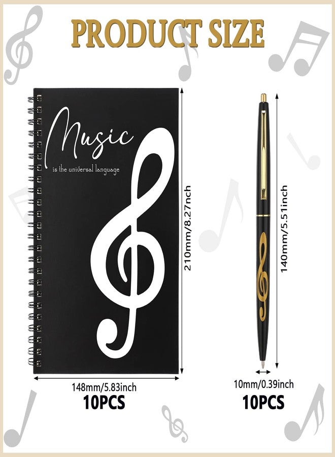 Fumete 10 Pcs Music Notebook Blank Sheets Paper Manuscript Books with 10 Pcs Songwriting Themed Ballpoint Pens Writing Composition Staff Accessories Gifts 12 Staves 50 Pages Per Notebook - Image 2