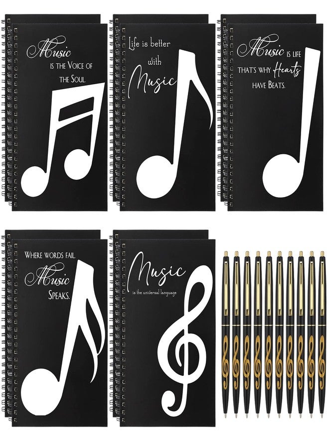Fumete 10 Pcs Music Notebook Blank Sheets Paper Manuscript Books with 10 Pcs Songwriting Themed Ballpoint Pens Writing Composition Staff Accessories Gifts 12 Staves 50 Pages Per Notebook - Image 1