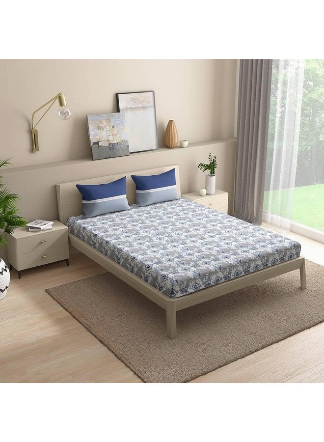 Wakefit شيت سرير قطن مخصص من ويكفيت | شيت مطاطي 144 TC، شيت سرير ملكي مع 2 غطاء وسادة | بحري - 78x72 بوصة - Image 2