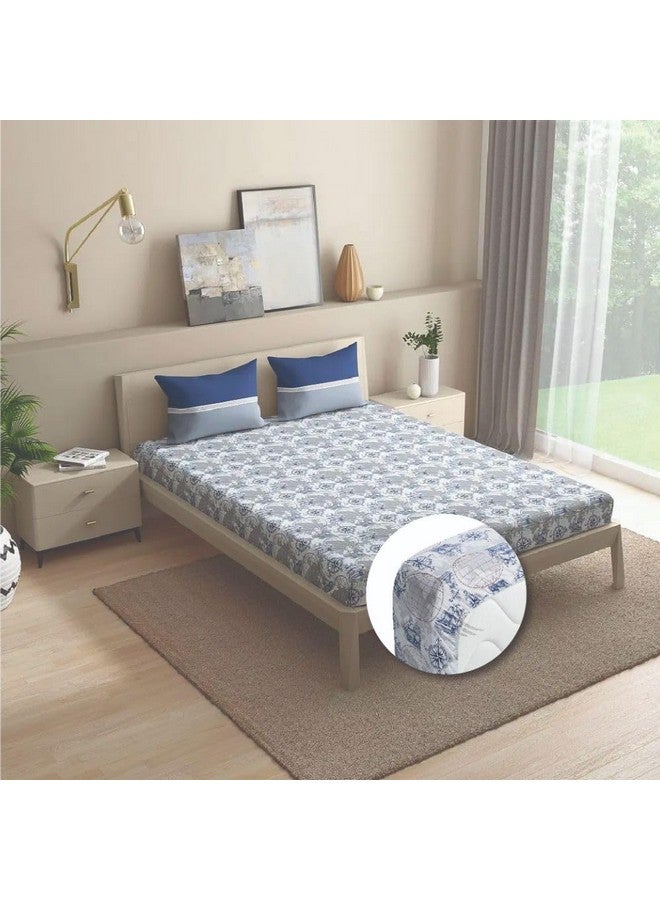 Wakefit شيت سرير قطن مخصص من ويكفيت | شيت مطاطي 144 TC، شيت سرير ملكي مع 2 غطاء وسادة | بحري - 78x72 بوصة - Image 1