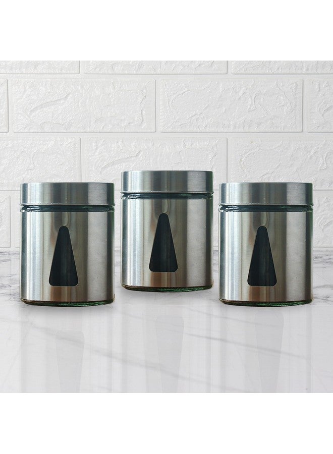 Femora Kitchen Storage Jars Steel Finish With See Through Window Jar, 700 ML, Pack of 3 - Image 1
