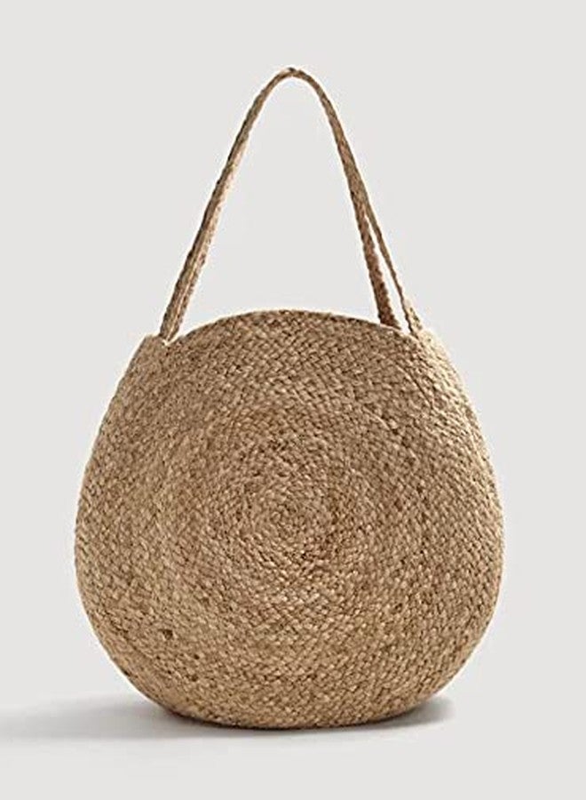 NR HOME STORES حقيبة كتف من الجوت مصنوعة يدوياً من NR Home Stores - حقيبة دائرية متعددة الاستخدامات للتسوق والبقالة - أنيقة ومصنوعة يدوياً للنساء، مقاس 12 بوصة، لون بيج - Image 5