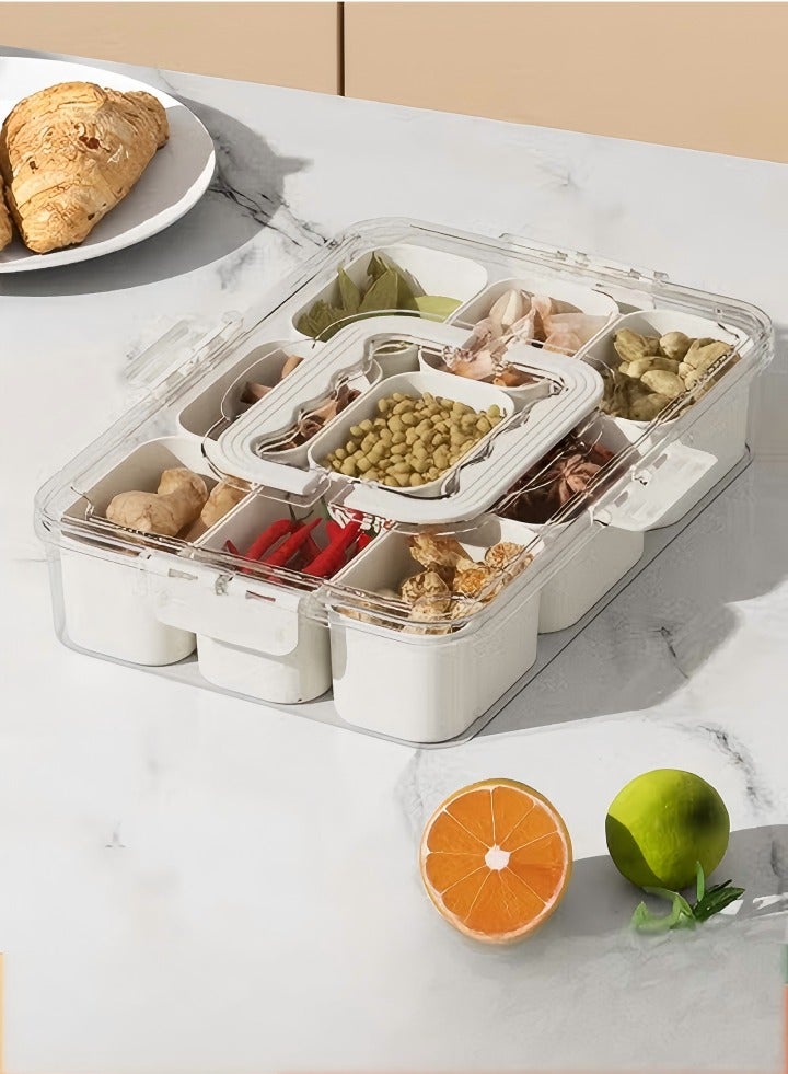 DUNISO Seasoning box, 9 compartment kitchen spice storage box, portable plastic food distribution box, with handle split design, suitable for travel, outdoor barbecue, going out, white, 32 * 21 * 7cm - Image 1