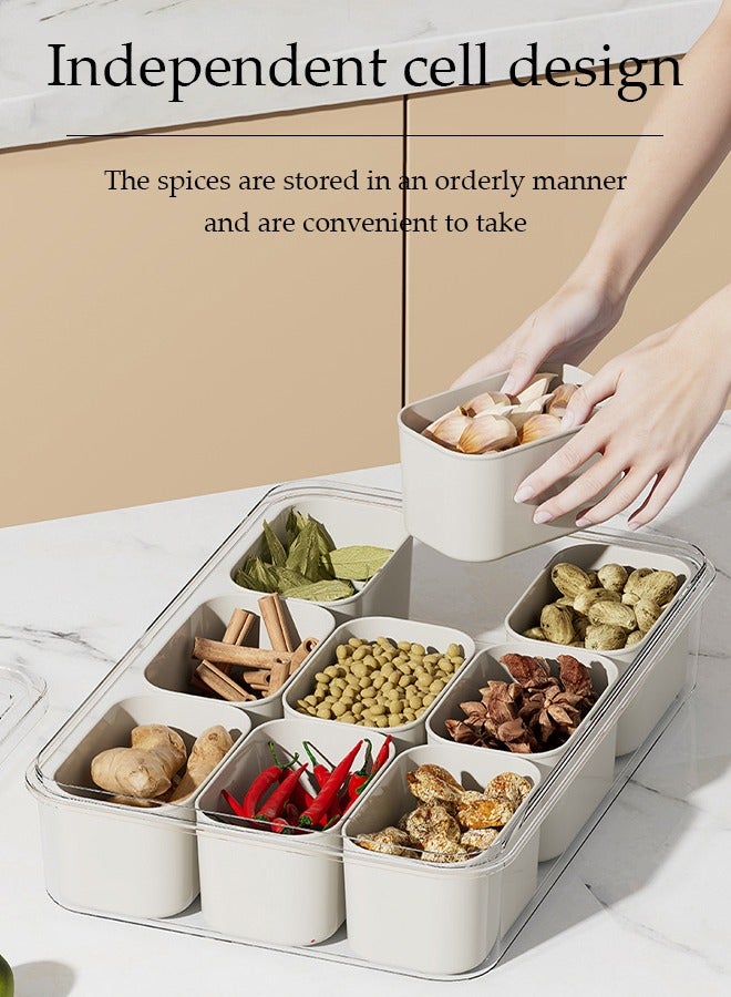 DUNISO Seasoning box, 9 compartment kitchen spice storage box, portable plastic food distribution box, with handle split design, suitable for travel, outdoor barbecue, going out, white, 32 * 21 * 7cm - Image 5