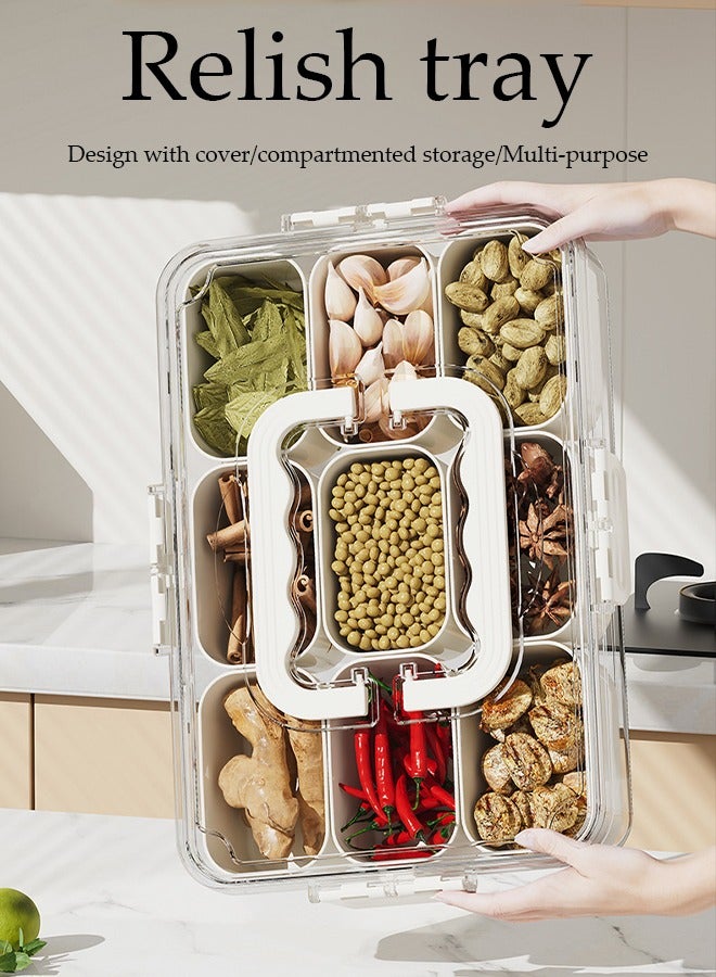 DUNISO Seasoning box, 9 compartment kitchen spice storage box, portable plastic food distribution box, with handle split design, suitable for travel, outdoor barbecue, going out, white, 32 * 21 * 7cm - Image 3