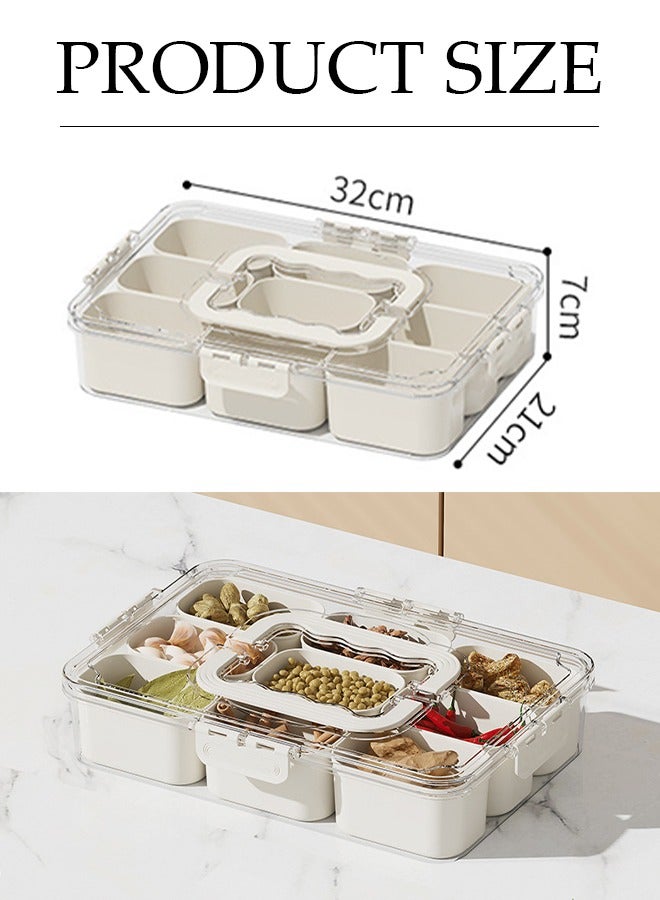 DUNISO Seasoning box, 9 compartment kitchen spice storage box, portable plastic food distribution box, with handle split design, suitable for travel, outdoor barbecue, going out, white, 32 * 21 * 7cm - Image 2