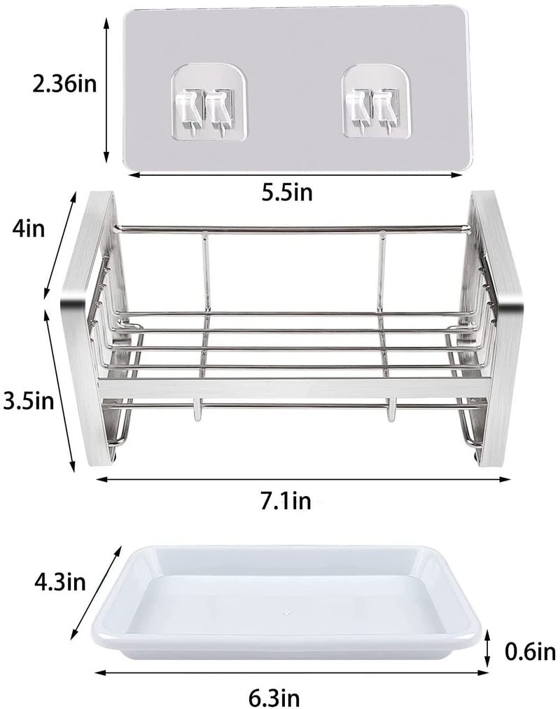 Xacton Sink Caddy Organizer Kitchen Sponge Holder I 304 Stainless Steel Soap Dispenser Brush Drainer Rack I Countertop or Adhesive Organiser for Dishes Knives Spoons Forks ((Silver) - Image 2