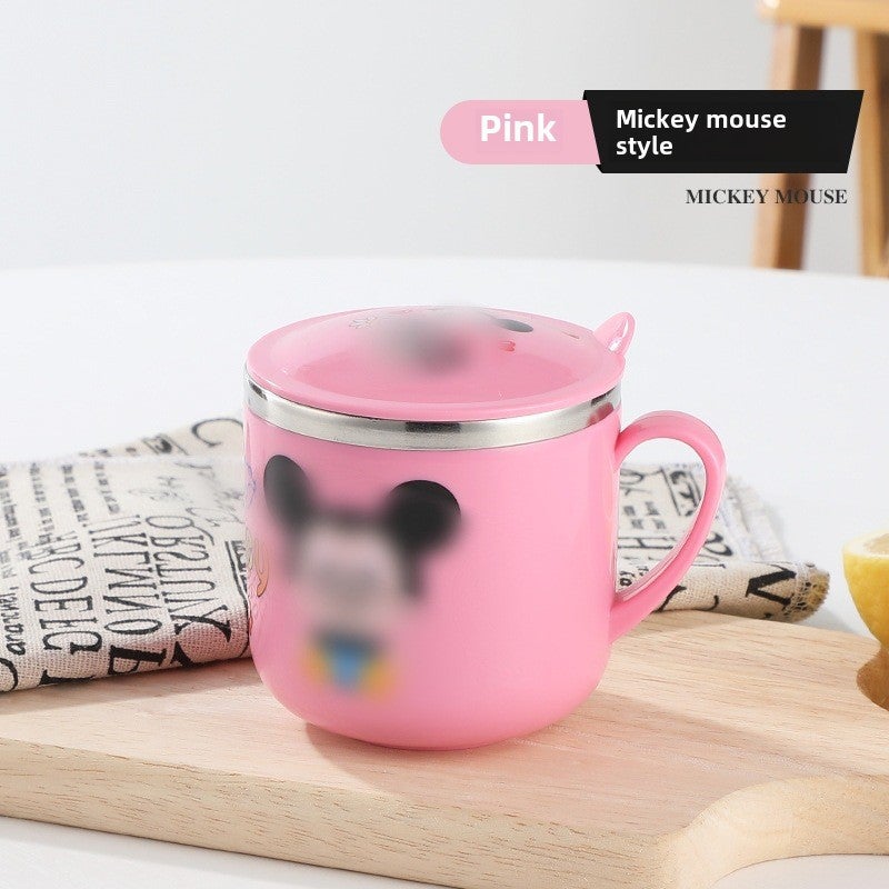 304 Stainless Steel Kids Cup Cartoon Creative Double-Wall Insulated Pink Minnie with round handle Pink Minnie with round handle
