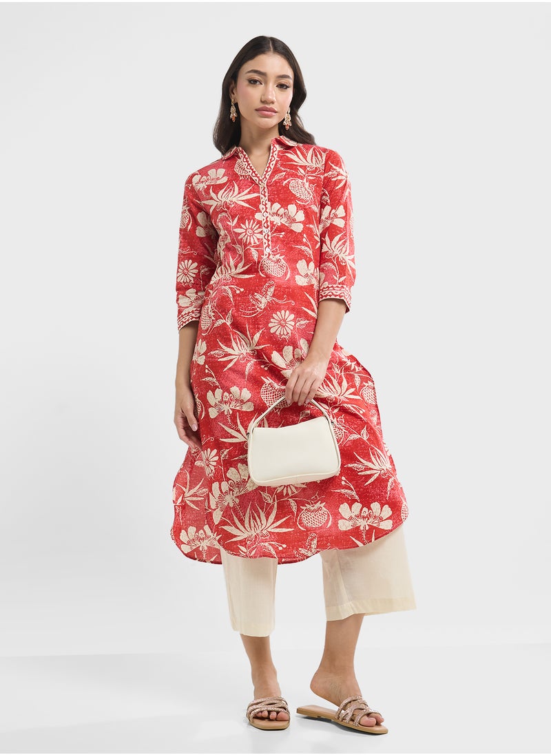 Biba Collar Neck Printed Long Kurta  - Image 4