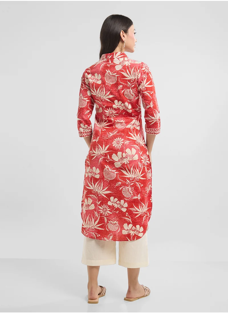 Biba Collar Neck Printed Long Kurta