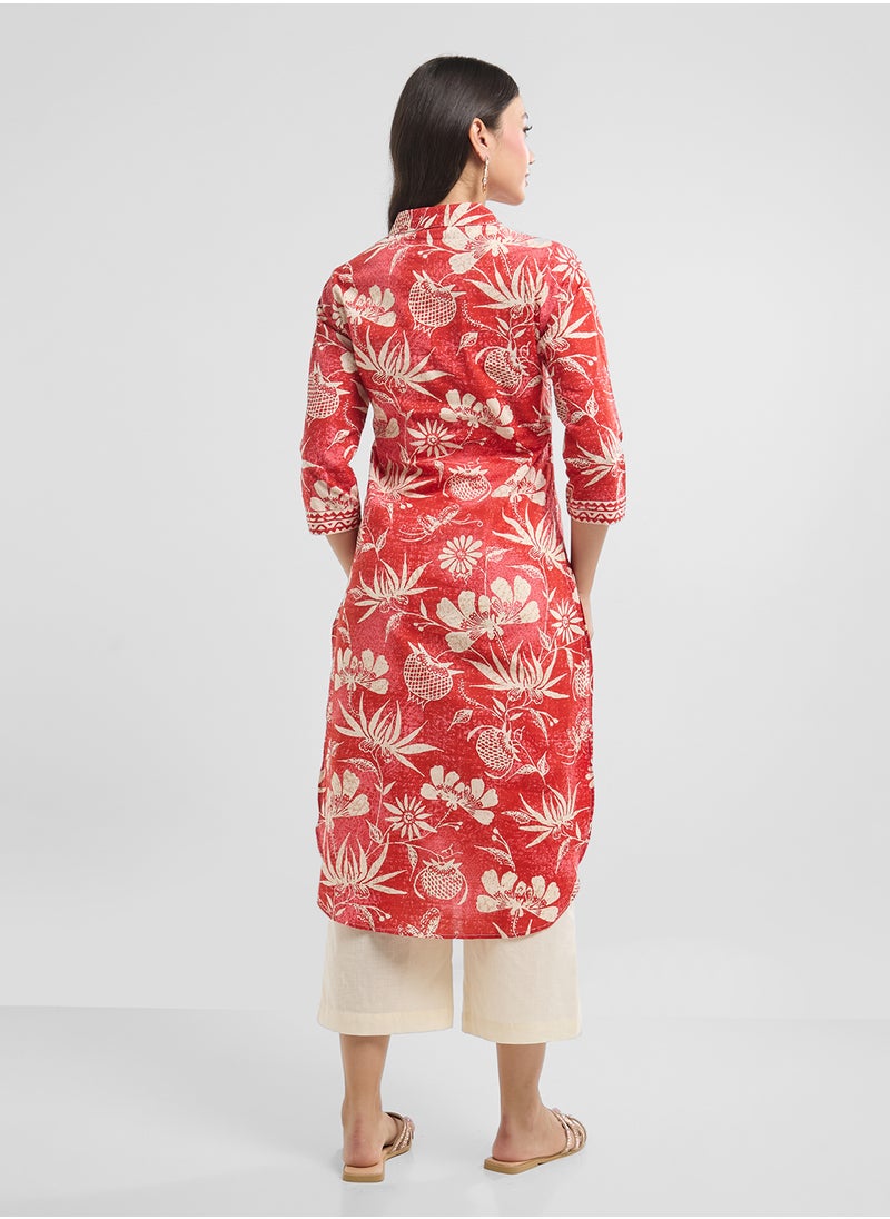 Biba Collar Neck Printed Long Kurta  - Image 2