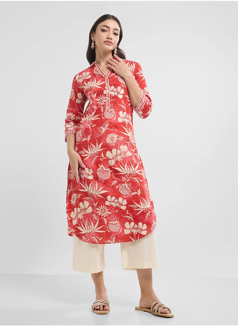 Biba Collar Neck Printed Long Kurta