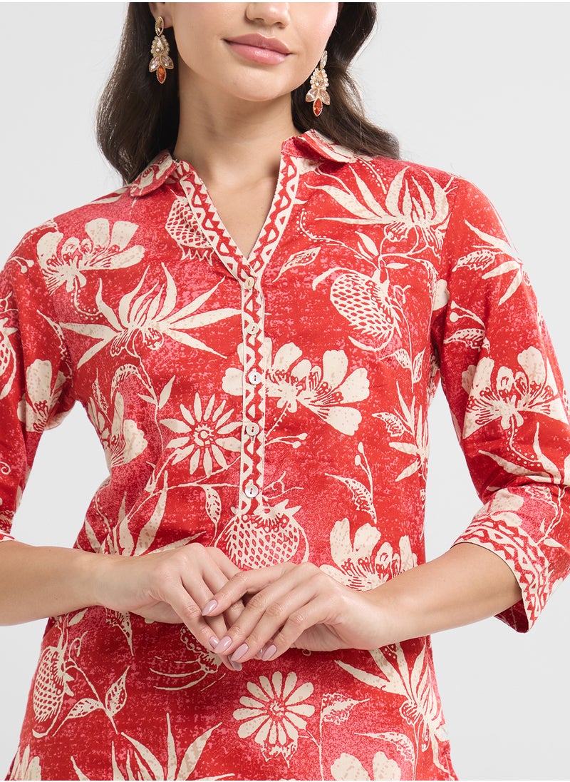 Biba Collar Neck Printed Long Kurta  - Image 3
