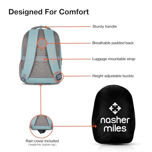 Nasher Miles Geography 4 Compartment Laptop Backpack 31 Liters Polyester with Raincover| Front Organiser Ideal for College, School Bags for Boys & Girls (Green) - Image 4