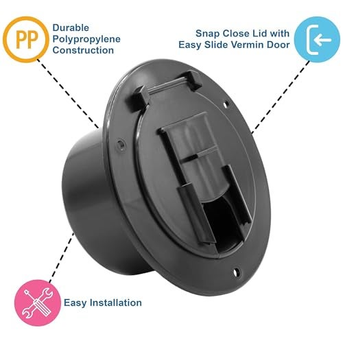 Halotronics RV 5-inch Round Electric Cable Hatch for 30 and 50 Amp Cords (Black) - Image 2