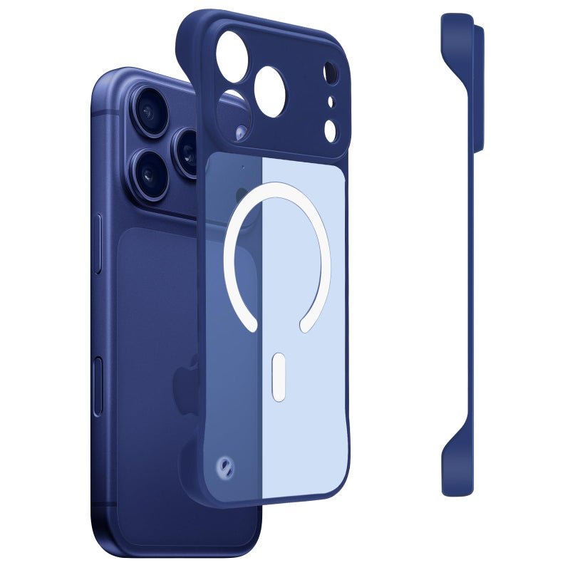 Omio Magnetic Slim Case for iPhone 17 Pro Max Compatible with MagSafe, Clear Matte Ultra-Thin Bumper Frameless Borderless Design with Finger Loop Full Camera Protection for Women Men, Deep Blue - Image 1
