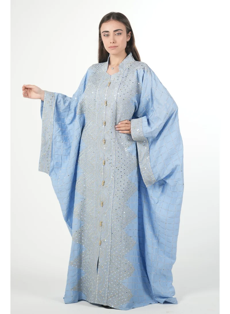 AL BENT AL SHARQIEH baby blue Free size women embroidered jalabiya dress with invisible belt for Women | Best Price UAE
