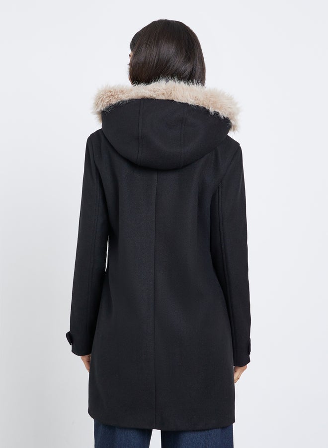 ستايلي معطف طويل بمظهر صوف وتفاصيل فرو صناعي - Image 4