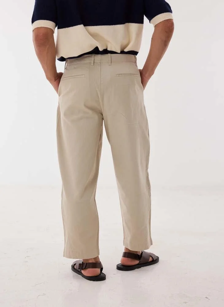 Ashita Fernandes  Lonal Men’s Beige Fitted Pants – Poly Cotton Slim Fit Full Length Trousers | Lightweight Solid Smart Casual Waist Button Pants for Men | Best Price UAE