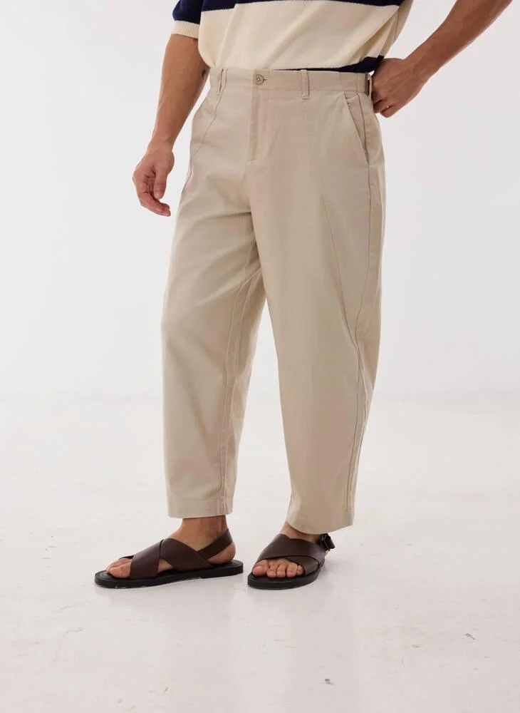 Ashita Fernandes  Lonal Men’s Beige Fitted Pants – Poly Cotton Slim Fit Full Length Trousers | Lightweight Solid Smart Casual Waist Button Pants for Men | Best Price UAE