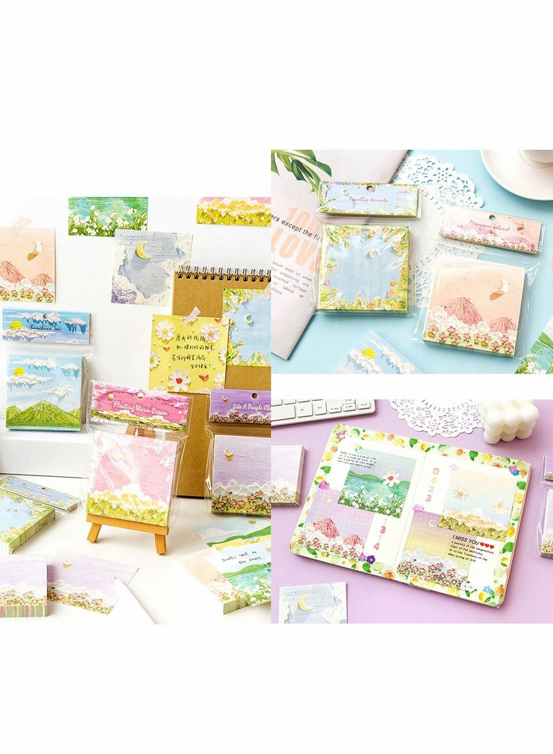 Y&D Colored Sticky Notes, 8 Pack, 100 Sheets Per Pad, Total 800 Sheets, Note pads, Writing pads - Non-Adhesive, Themes Scenery Painting Mountain Beach Flowers Memo Set  - Image 5