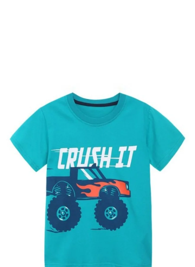 يونيكي Turquoise Blue Graphic Printed Round Neck Cotton T-shirt